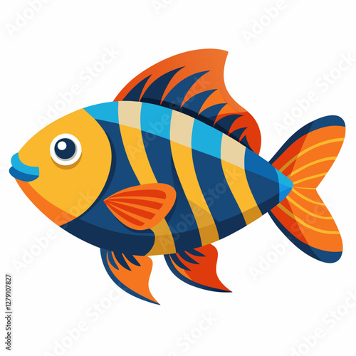 Minimalist White Saddle Cichlid Vector Illustration on a White Background