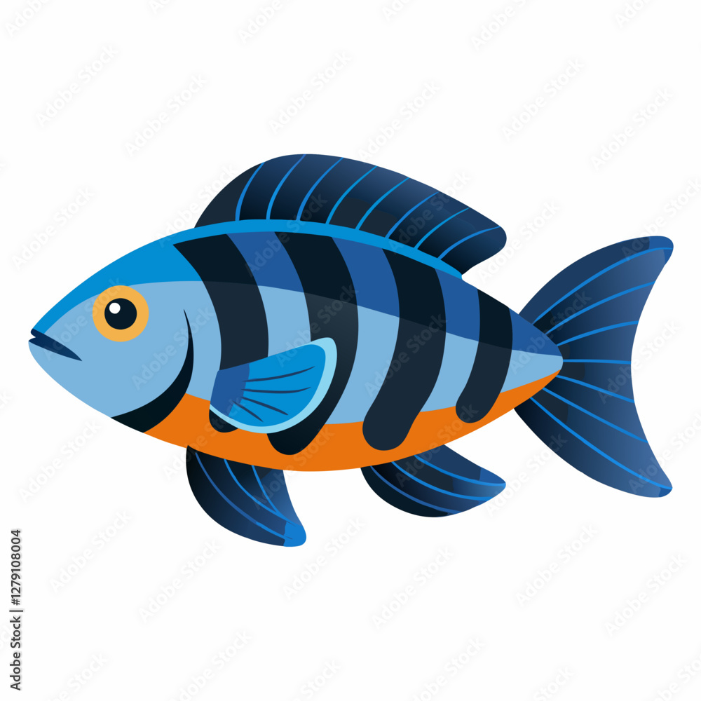 Minimalist White Saddle Cichlid Vector Illustration on a White Background Minimalist White Saddle Cichlid Vector Illustration on a White Background