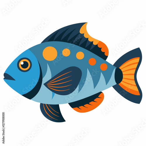 Minimalist White Saddle Cichlid Vector Illustration on a White Background
