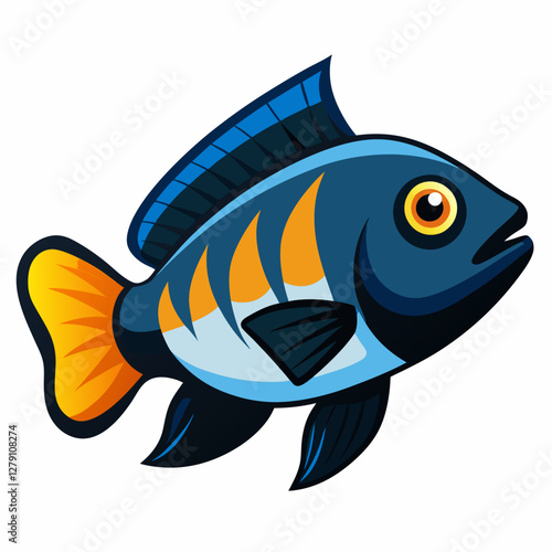 Minimalist White Saddle Cichlid Vector Illustration on a White Background