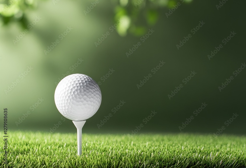 Golf Ball Mockup. A golf ball on a tee, set against a lush green background, capturing the essence of the sport. Golf Ball Mockup. A golf ball on a tee, set against a lush green background, capturing the essence of the sport.