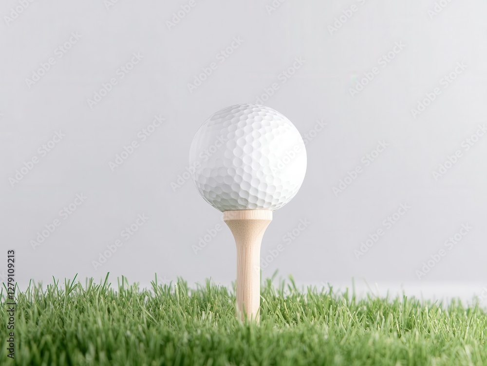 Golf Ball Mockup. A close-up of a golf ball on a wooden tee, set against a blurred background of green grass. Golf Ball Mockup. A close-up of a golf ball on a wooden tee, set against a blurred background of green grass.