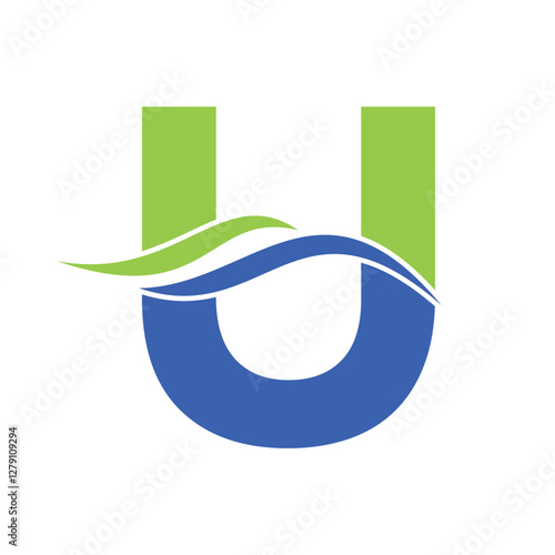 Initial water Logo combine with letter U vector template