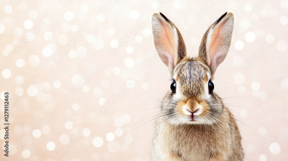 Fototapeta premium A curious rabbit gazes directly at the camera, showcasing its expressive features and soft fur in a captivating pose.