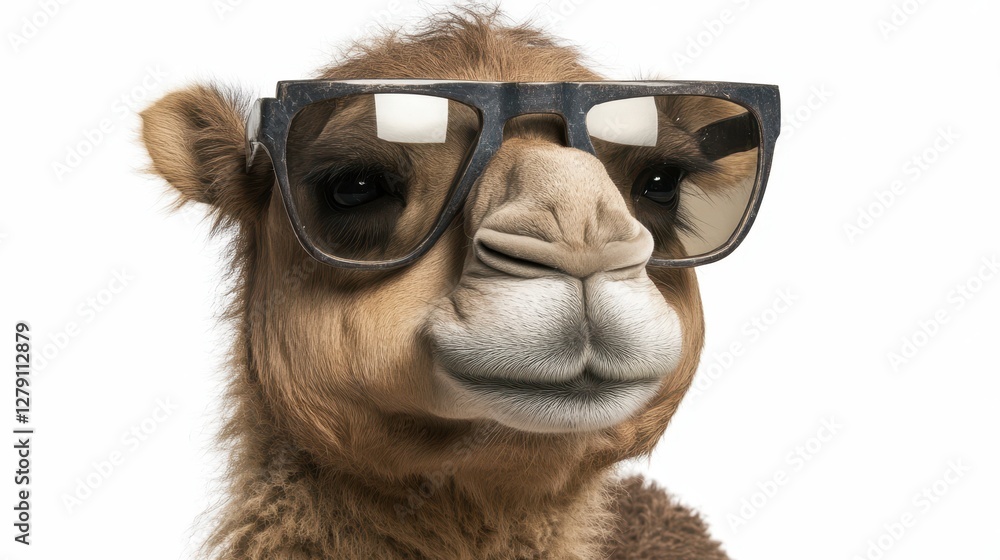 A giraffe dons stylish glasses and a furry coat, set against a clean white background, showcasing a playful fusion of fashion and wildlife. A giraffe dons stylish glasses and a furry coat, set against a clean white background, showcasing a playful fusion of fashion and wildlife.