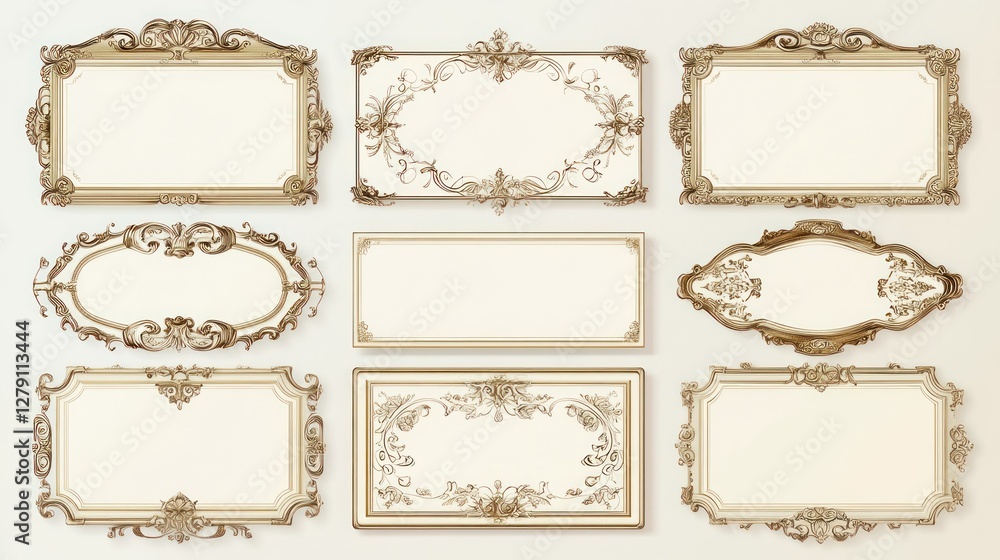 Ornate gold frames, beige background, design elements, interior decor, website templates Ornate gold frames, beige background, design elements, interior decor, website templates