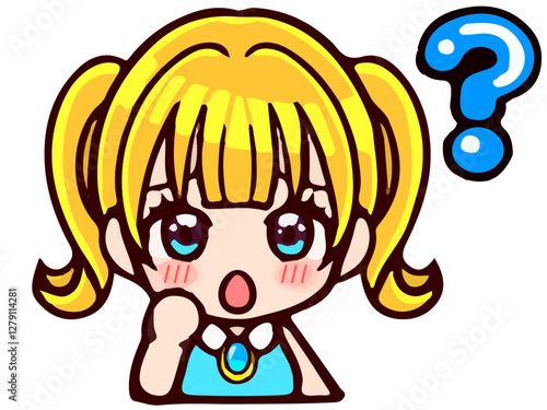 疑問に思うかわいいツインテール女子のイラスト素材