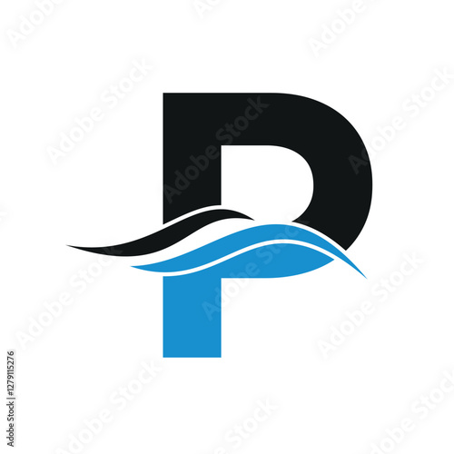 Initial water Logo combine with letter P vector template