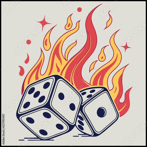 Flaming Dice T Shirt Design For Gamblers and Risk Takers