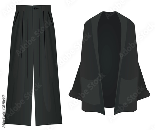 Long sleeve cardigan  and pants. vector