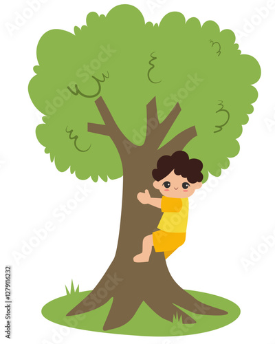 illustration of a boy climbing a tree