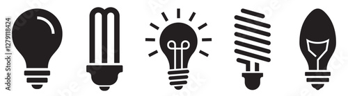 Light Bulb icon collection. Idea icon set. Vector electric energy lamps and lightbulbs. Solution, idea, innovation, inspiration, lighting. Vector illustration.