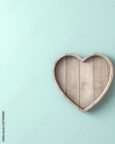 Heart-Shaped Wooden Tray on Soft Mint Green Background