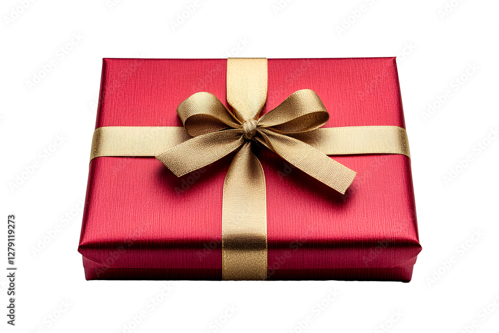 Red Gift Box with Golden Ribbon isolated on transparent Background Red Gift Box with Golden Ribbon isolated on transparent Background