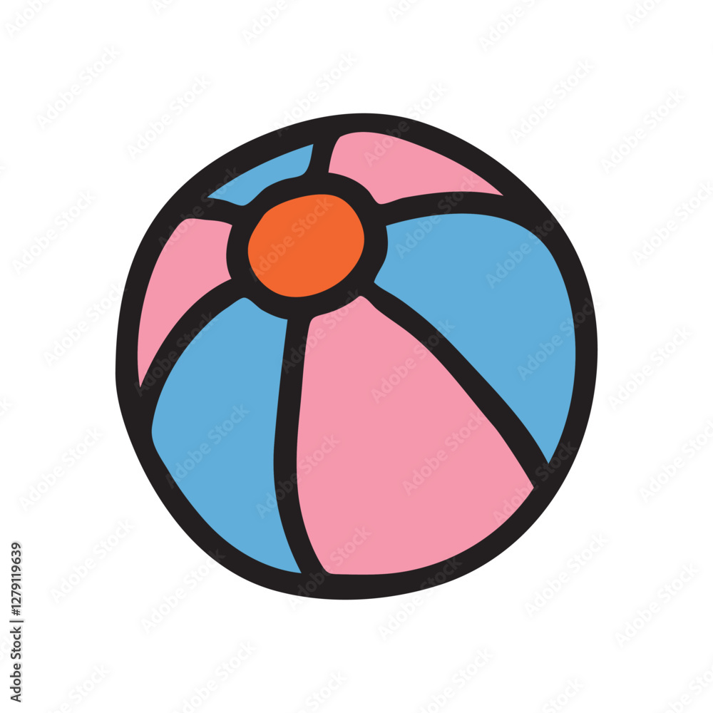 Doodle beach ball icon hand drawn with black line in freehand style and colored. Vector illustration isolated on white background Doodle beach ball icon hand drawn with black line in freehand style and colored. Vector illustration isolated on white background