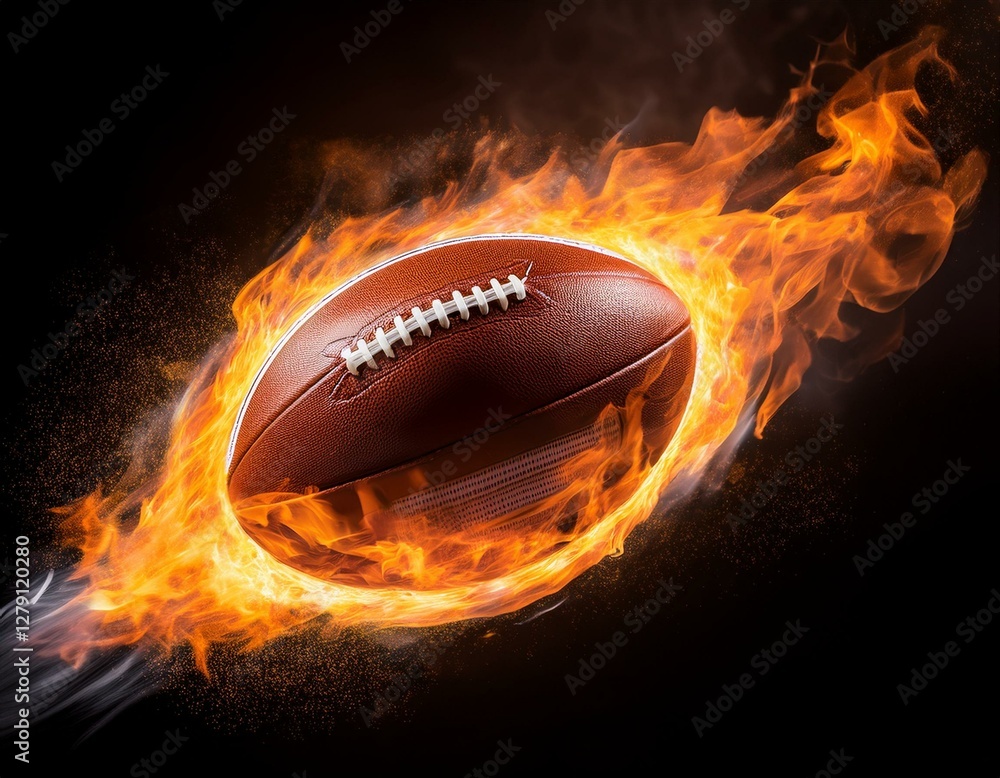 Rugby Ball Blaze, A Fiery Explosion of Energy Against the Dark Rugby Ball Blaze, A Fiery Explosion of Energy Against the Dark