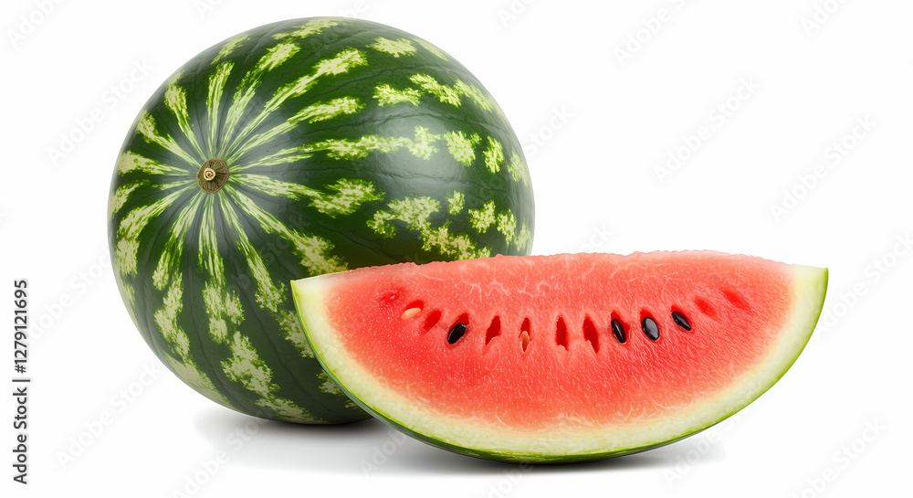 Watermelon and a Slice of Watermelon on White Background
Watermelon and a Slice of Watermelon on White Background