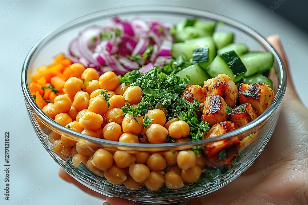 Fresh and colorful salad bowl filled with chickpeas chopped vegetables and herbs a healthy and vibrant meal option Fresh and colorful salad bowl filled with chickpeas chopped vegetables and herbs a healthy and vibrant meal option