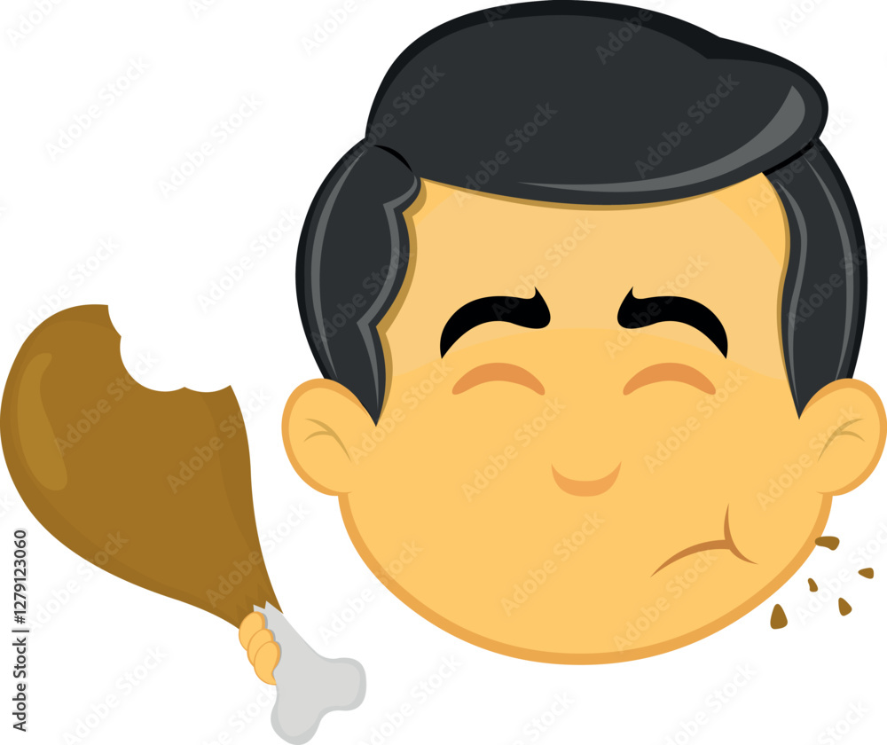 Φωτογραφία vector illustration yellow emoji character male, eating a chicken leg
