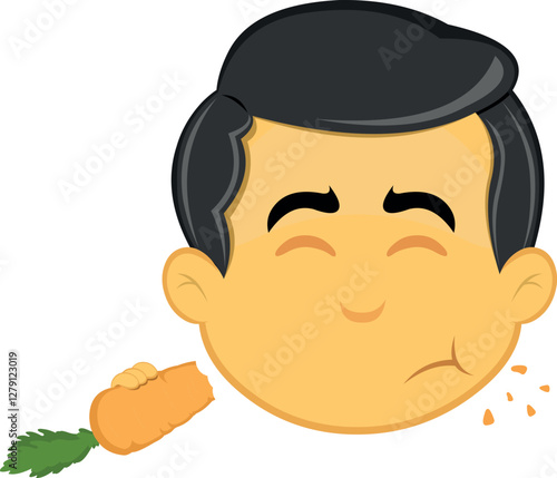 vector illustration yellow emoji character male, eating carrot vegetable food