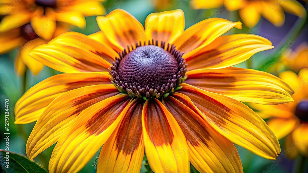 Obraz premium Bright Yellow Rudbeckia Flowers with Black Centers - Portrait Photography