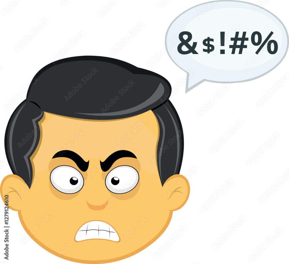 Εκτύπωση καμβά vector illustration yellow emoji character male, with a speech bubble and insult