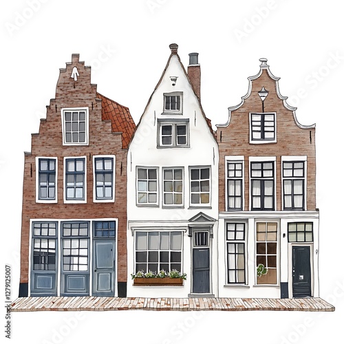 there are three buildings that are painted in different colors
