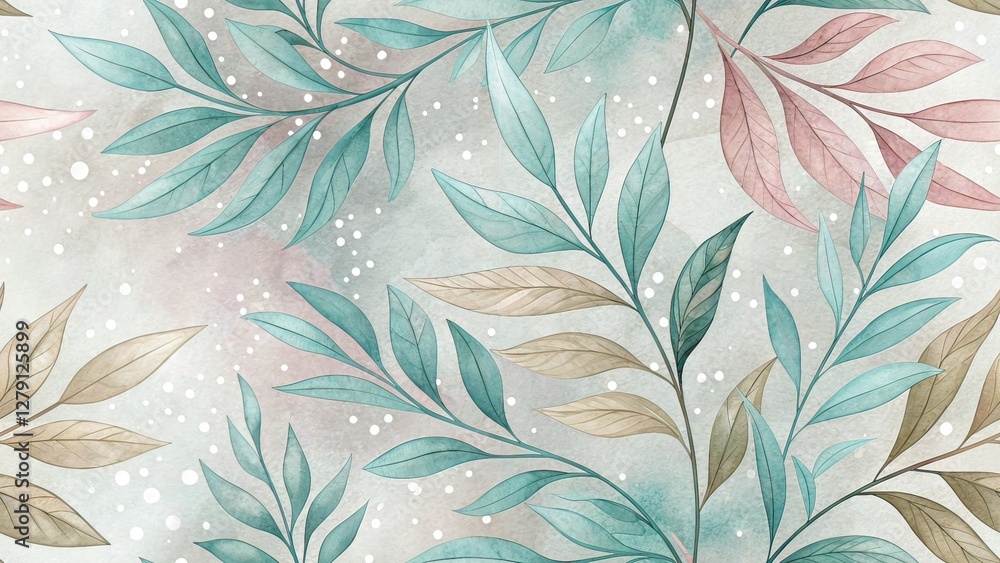 Fototapeta premium Calming Nursery Watercolor Leaf Print Aesthetic