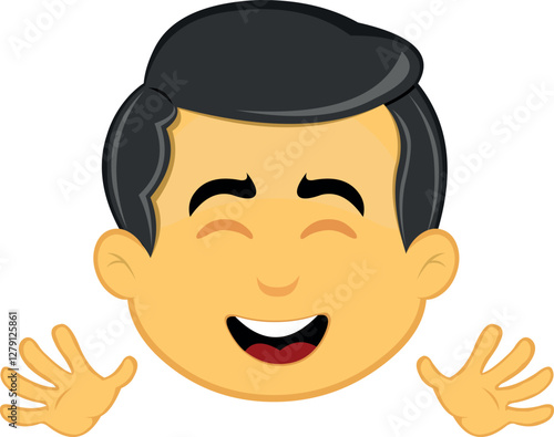 vector illustration yellow emoji character male, with waving hands gesture