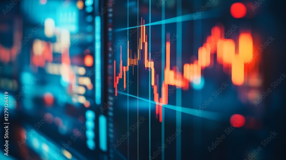 Close-up of stock market data displayed on a screen, showing fluctuating graphs and numbers. Close-up of stock market data displayed on a screen, showing fluctuating graphs and numbers.