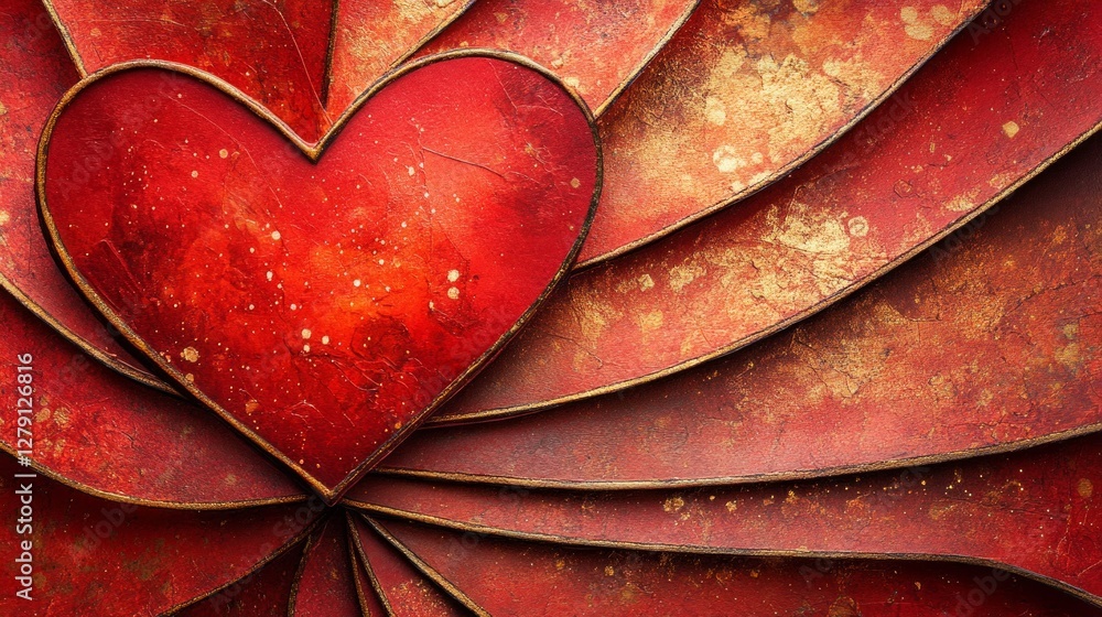 Fototapeta premium Red Heart with Golden Swirls Romantic Valentine's Abstract Background