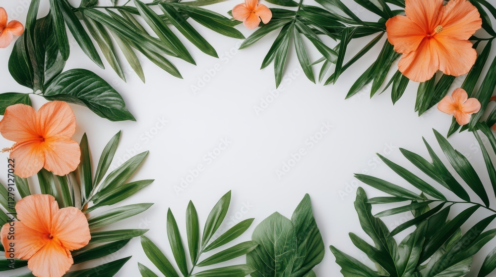 Φωτογραφία A vibrant close-up of a decorative frame showcasing bright orange flowers surrounded by lush green leaves, emphasizing natural beauty and color contrast