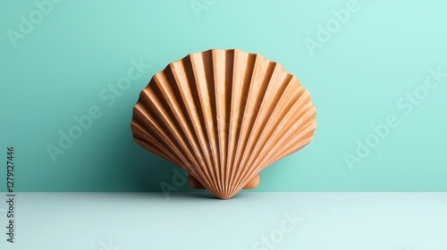 Wooden Shell Sculpture on Mint Green Background for Decorative Use