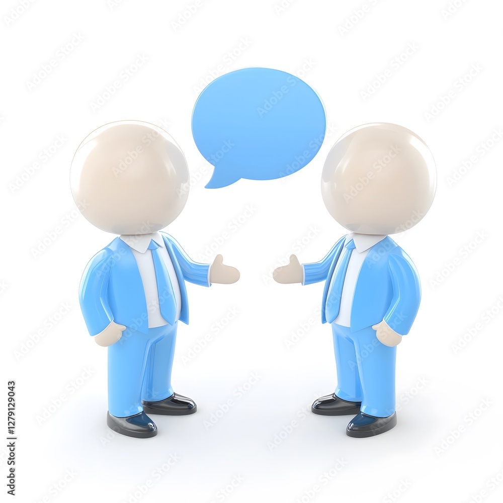 Two businesspersons are engaging in a discussion with a speech bubble Two businesspersons are engaging in a discussion with a speech bubble
