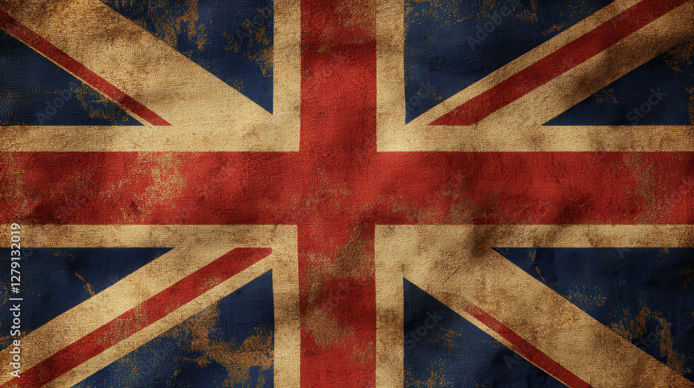Fototapeta premium Grungy UK flag with distressed texture, showcasing vintage look