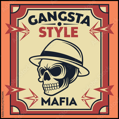 Gangsta Style Mafia T-Shirt - Vintage Skull and Fedora Graphic Tee