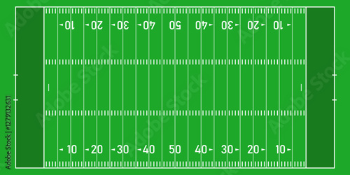 American Football Field Strategy Diagram - Top View Vector Clipart Illustration. Green American Football Field Layout with Strategy Markings - Vector Top View.