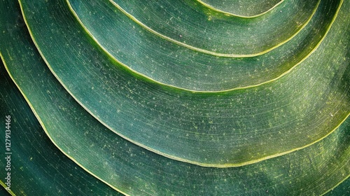A detailed close-up of a vibrant green leaf showcasing intricate spiral patterns that highlight its natural beauty and unique texture.