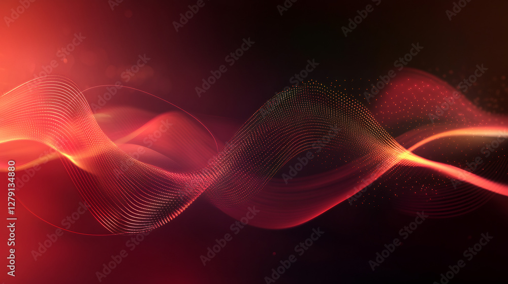 Abstract red digital wave of glowing particles flowing on dark background is a perfect design element for technology and science projects Abstract red digital wave of glowing particles flowing on dark background is a perfect design element for technology and science projects