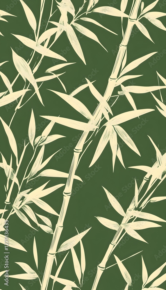 Fototapeta premium Illustration depicting cream colored bamboo leaves against a green background