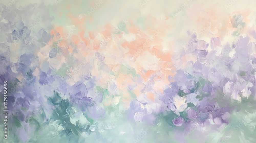 Naklejka premium Soft Floral Hues Abstract Painting in Lilac Peach and Mint