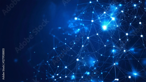 Digital network glowing, interconnecting luminous nodes forming technological abstract pattern
