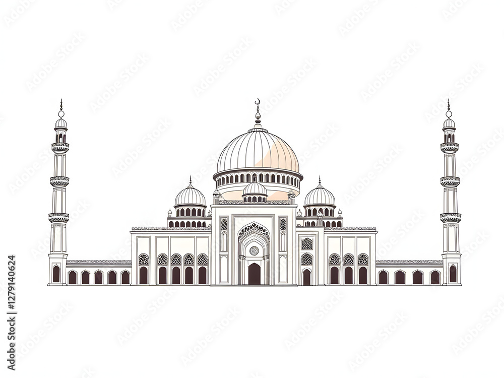 Naklejka premium Elegant Mosque Illustration with Islamic Architecture 