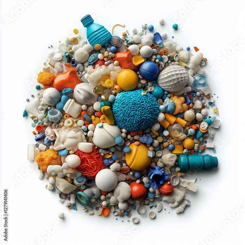 Microplastics nanoplastics pollution. Ocean impact. Environment health. Microplastics pollution in the environment depicted in an image. photo