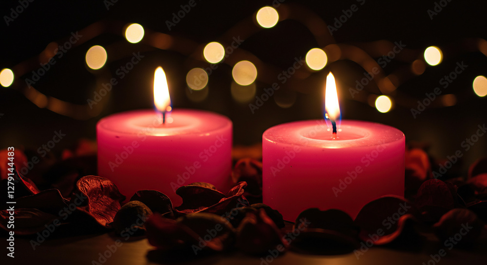 Luxury spa setting with candles and flowers on rustic wooden table background Luxury spa setting with candles and flowers on rustic wooden table background