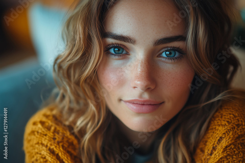 Portrait of a beautiful lady with blonde hair smiling gently