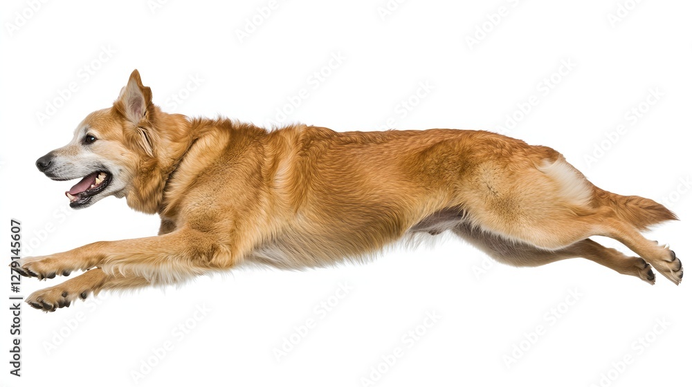 Golden Brown Dog Running with Full Speed Isolated on White Background Golden Brown Dog Running with Full Speed Isolated on White Background