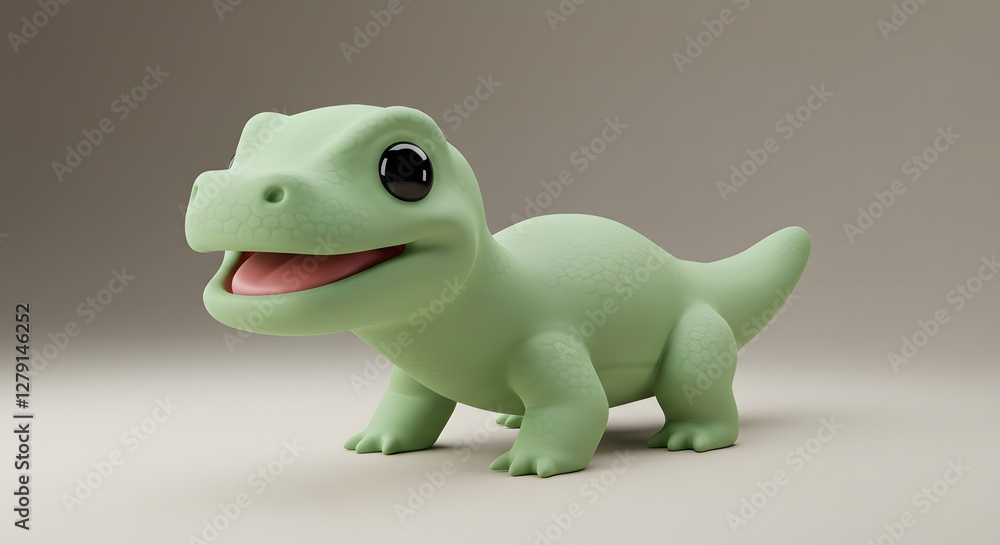 Cute Green Dinosaur Toy Character with Big Eyes and Open Mouth Cute Green Dinosaur Toy Character with Big Eyes and Open Mouth