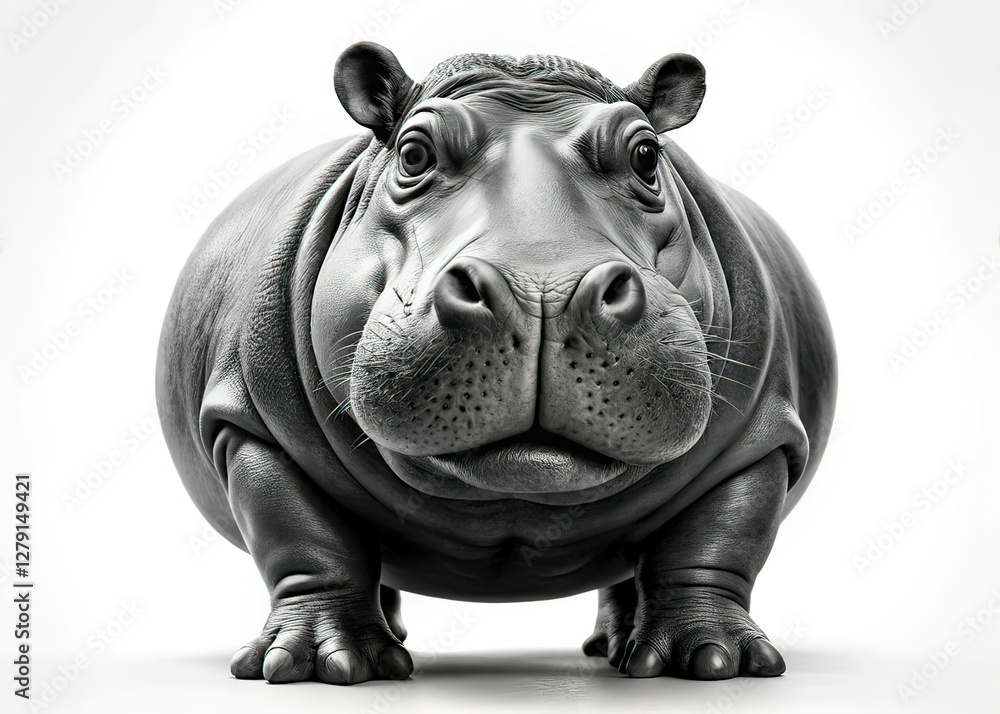 Cute Hippo Outline Macro Photography Black and White Cute Hippo Outline Macro Photography Black and White