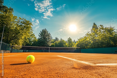 Wallpaper Mural Tennis ball on sunny clay court. Torontodigital.ca